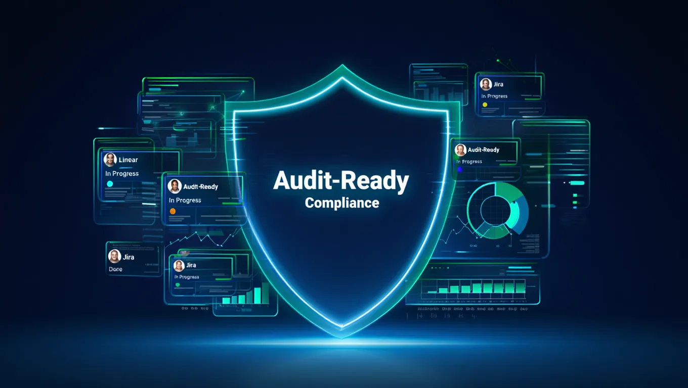 Shield with compliance dashboards representing audit-ready third-party reviews