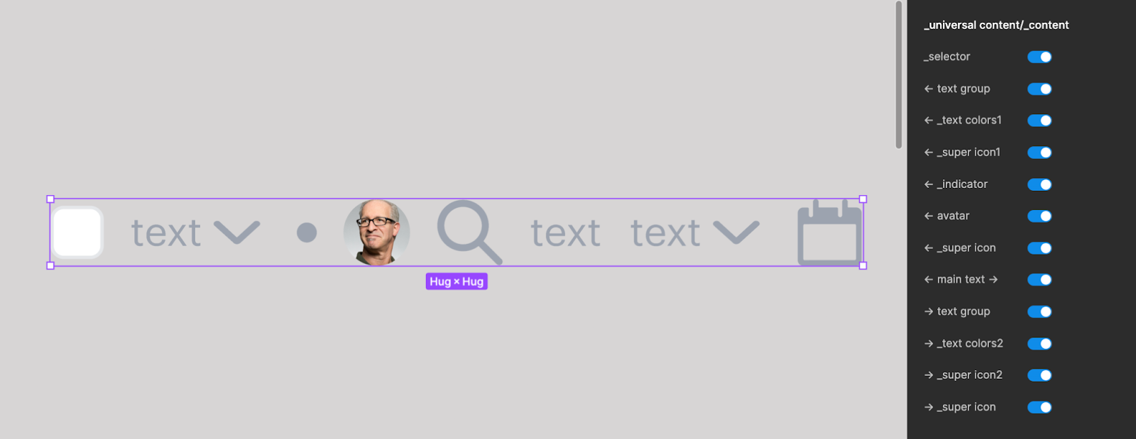 visual elements with a toggle