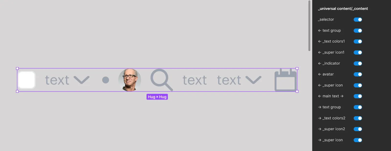 visual elements with a toggle